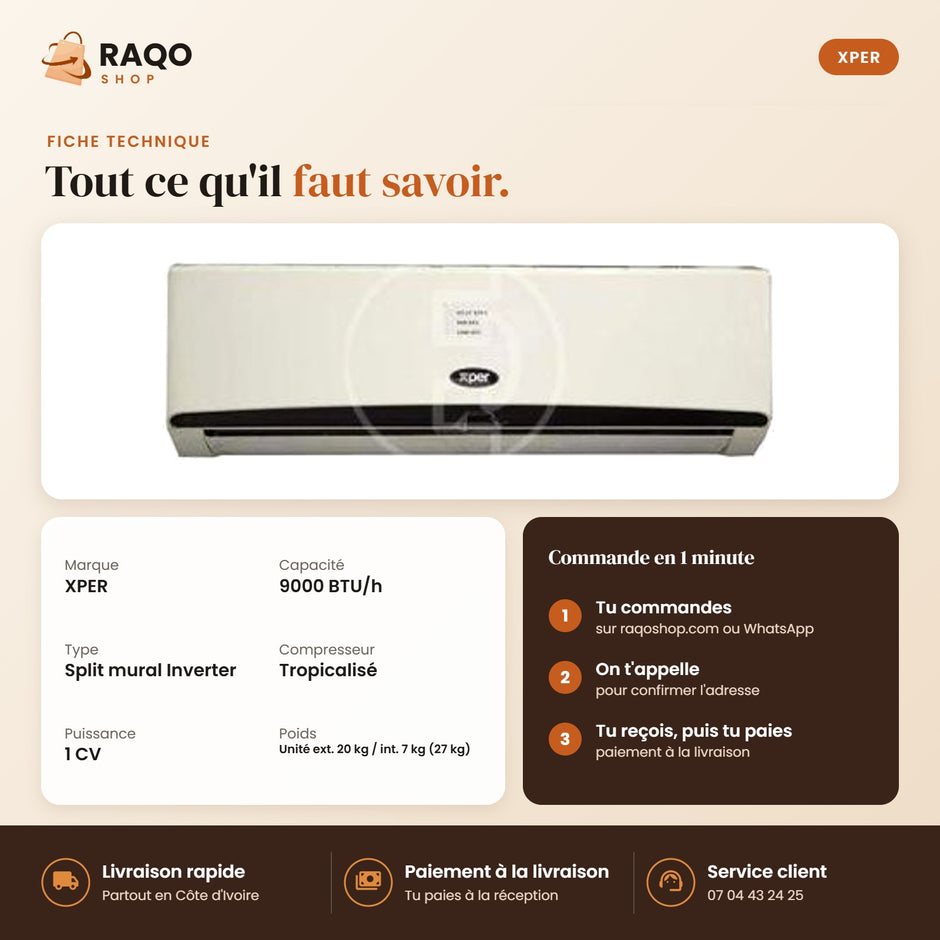 Climatiseur Split XPER – 9.000 BTU – 1 CV – Inverter - RAQO (fiche technique)