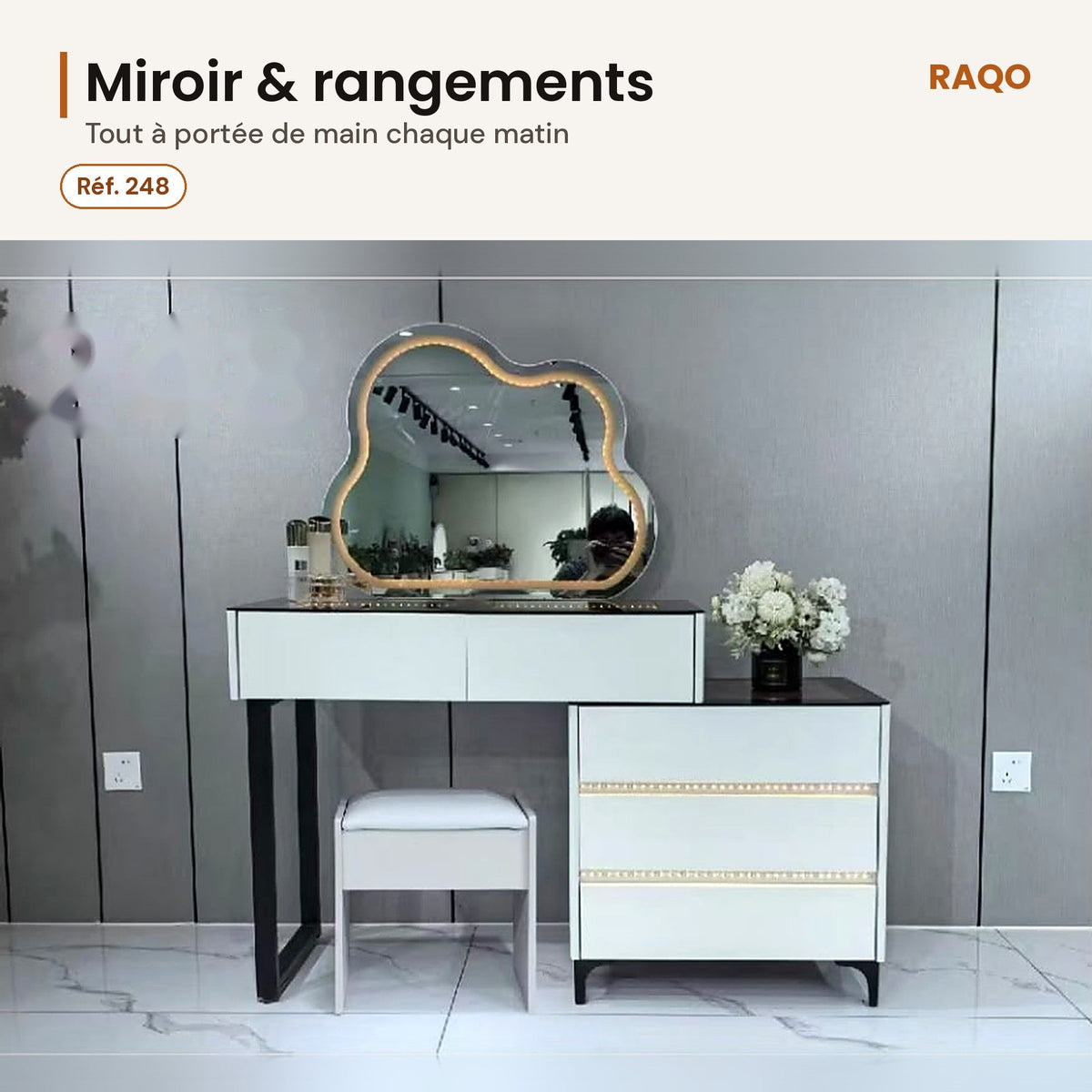 Coiffeuse 248 avec miroir et tabouret - RAQO