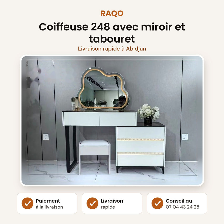 Coiffeuse 248 avec miroir et tabouret - RAQO