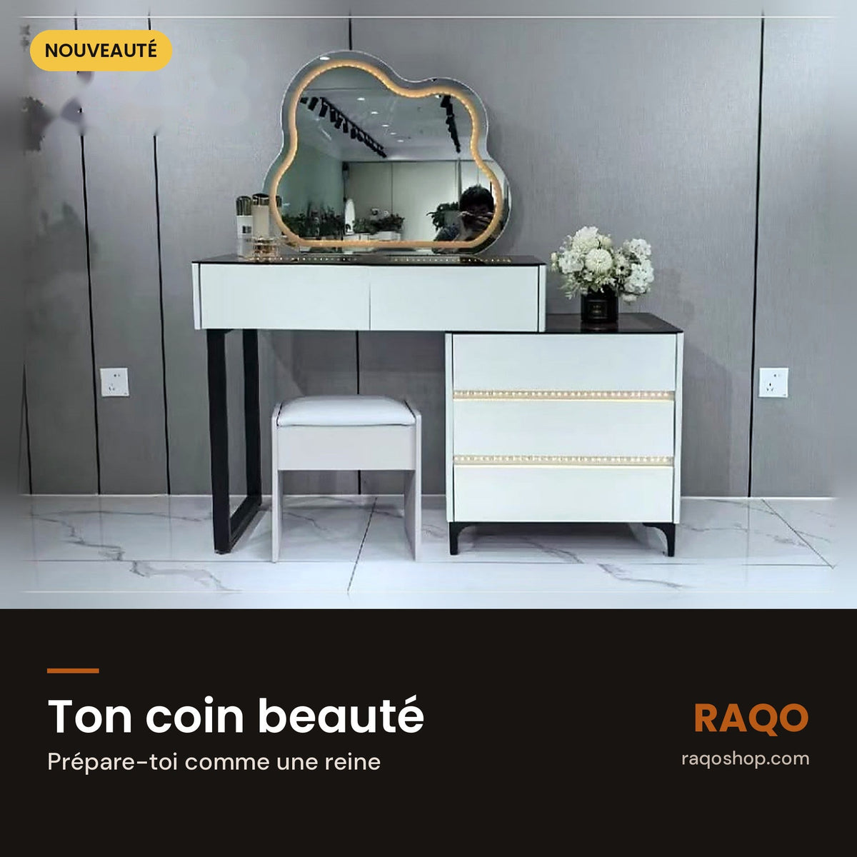 Coiffeuse 248 avec miroir et tabouret - RAQO