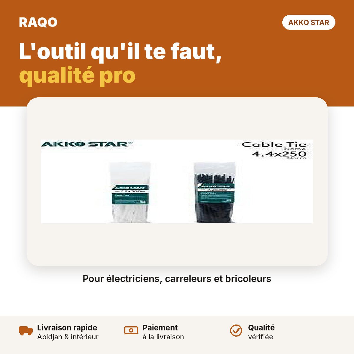Colliers de serrage 4,4 × 250 mm – sachet | Akko Star - RAQO