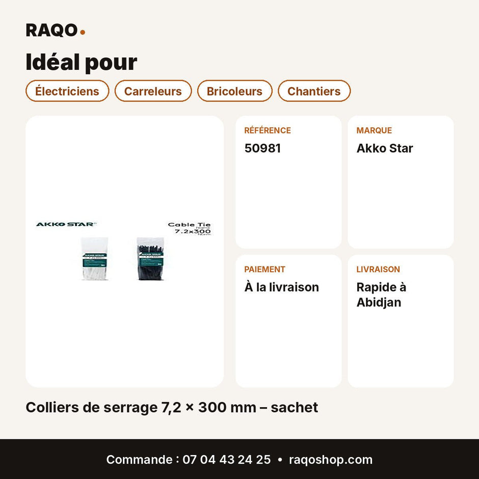 Colliers de serrage 7,2 × 300 mm – sachet | Akko Star - RAQO