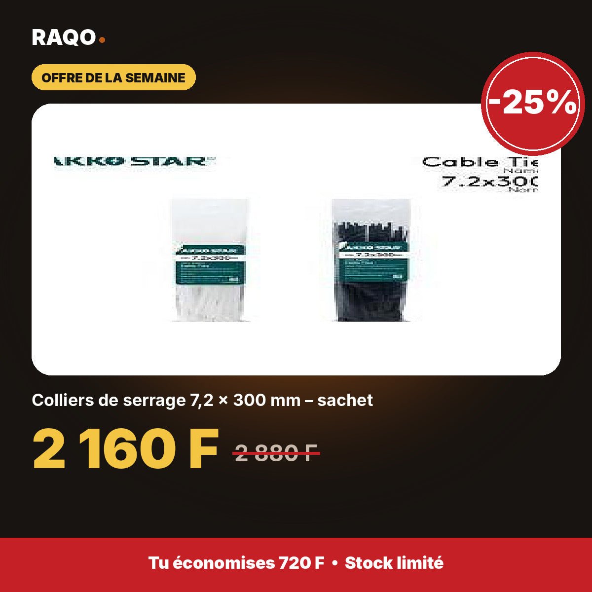 Colliers de serrage 7,2 × 300 mm – sachet | Akko Star - RAQO