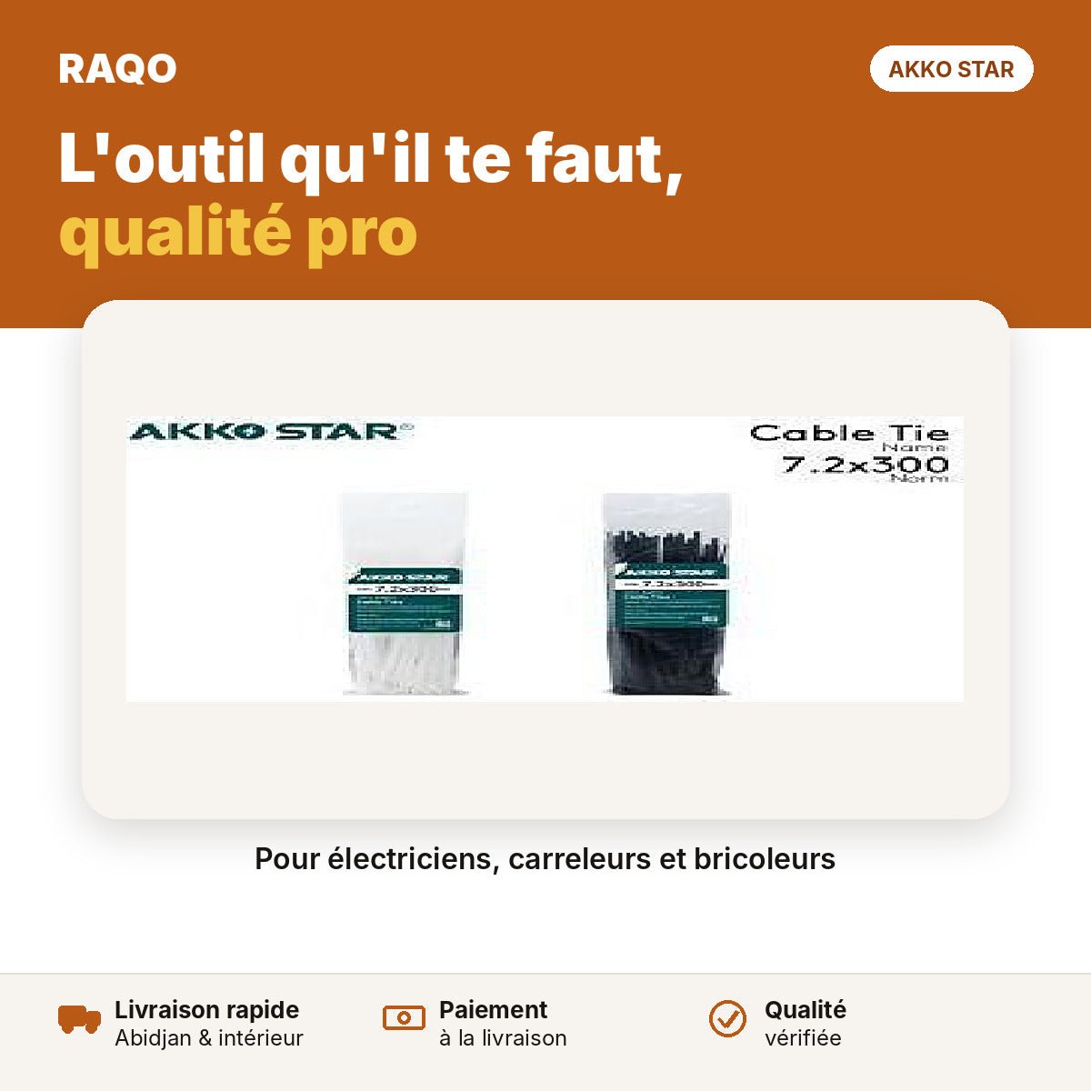 Colliers de serrage 7,2 × 300 mm – sachet | Akko Star - RAQO