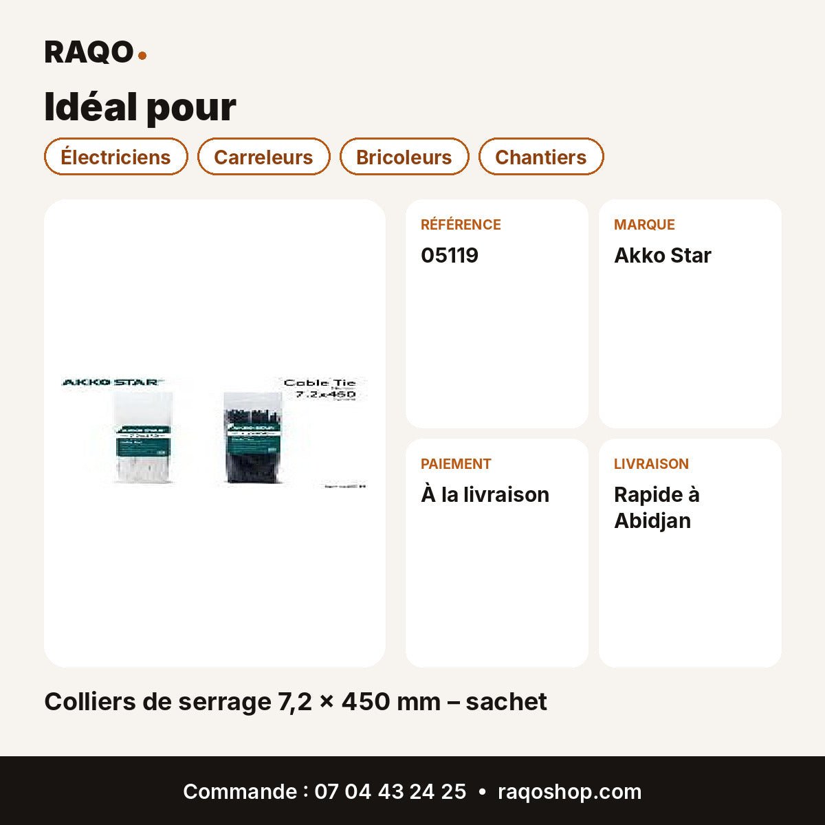 Colliers de serrage 7,2 × 450 mm – sachet | Akko Star - RAQO