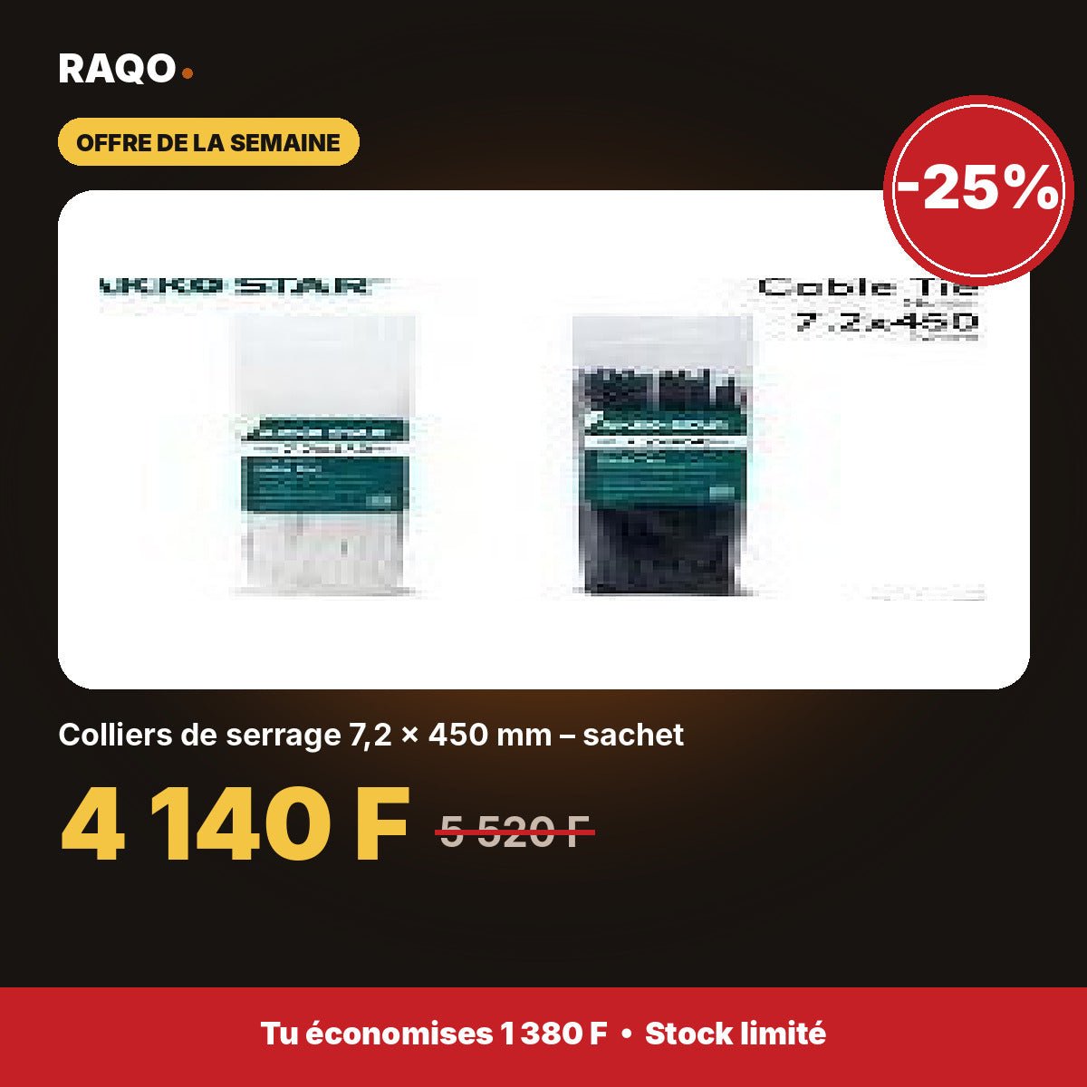 Colliers de serrage 7,2 × 450 mm – sachet | Akko Star - RAQO