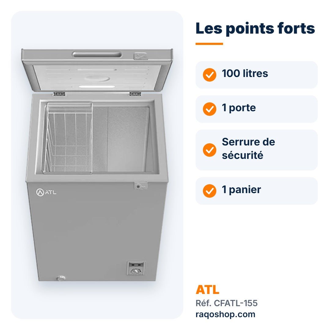 Congélateur coffre ATL 100L avec serrure – CFATL-155 - RAQO