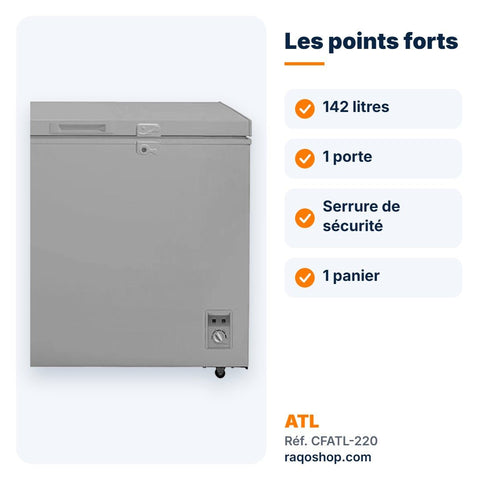 Congélateur coffre ATL 142L avec serrure – CFATL-220 - RAQO