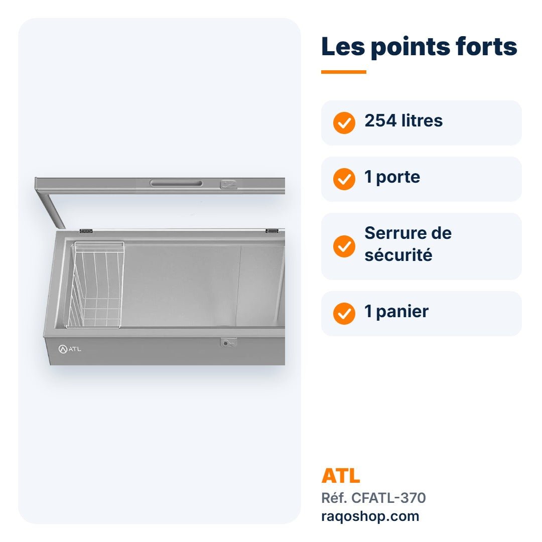Congélateur coffre ATL 254L avec serrure – CFATL-370 - RAQO