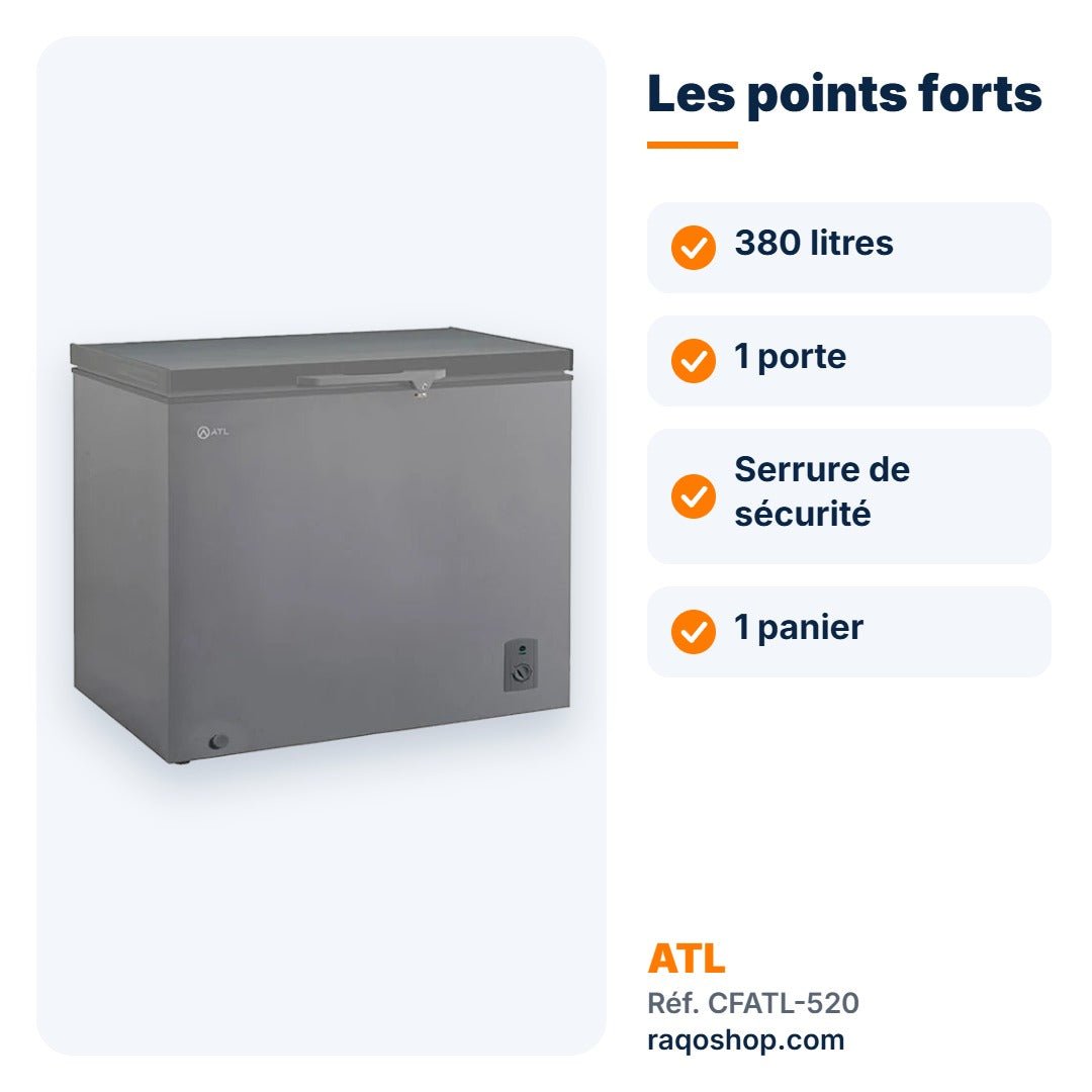 Congélateur coffre ATL 380L avec serrure – CFATL-520 - RAQO