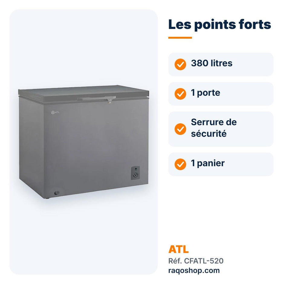 Congélateur coffre ATL 380L avec serrure – CFATL-520 - RAQO