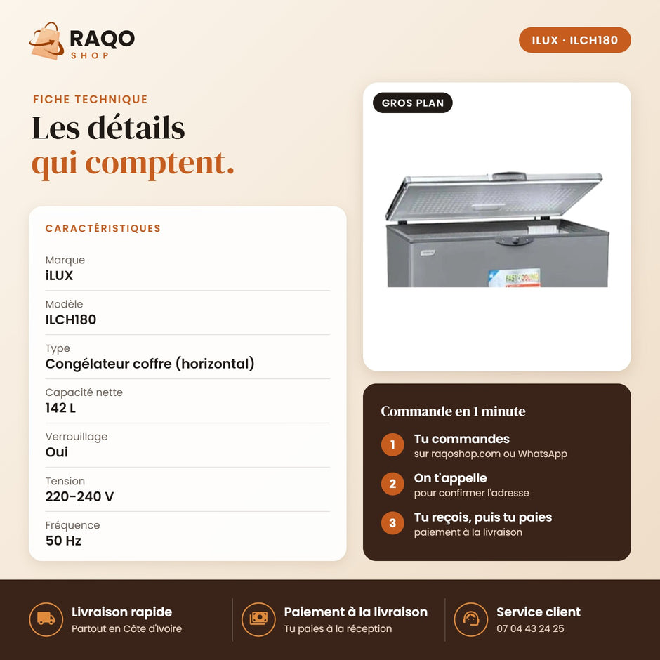 Congélateur Horizontal iLUX – 142 L - RAQO (fiche technique)