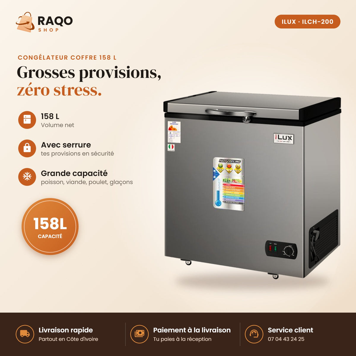 Congélateur Horizontal iLUX – 158 L - RAQO