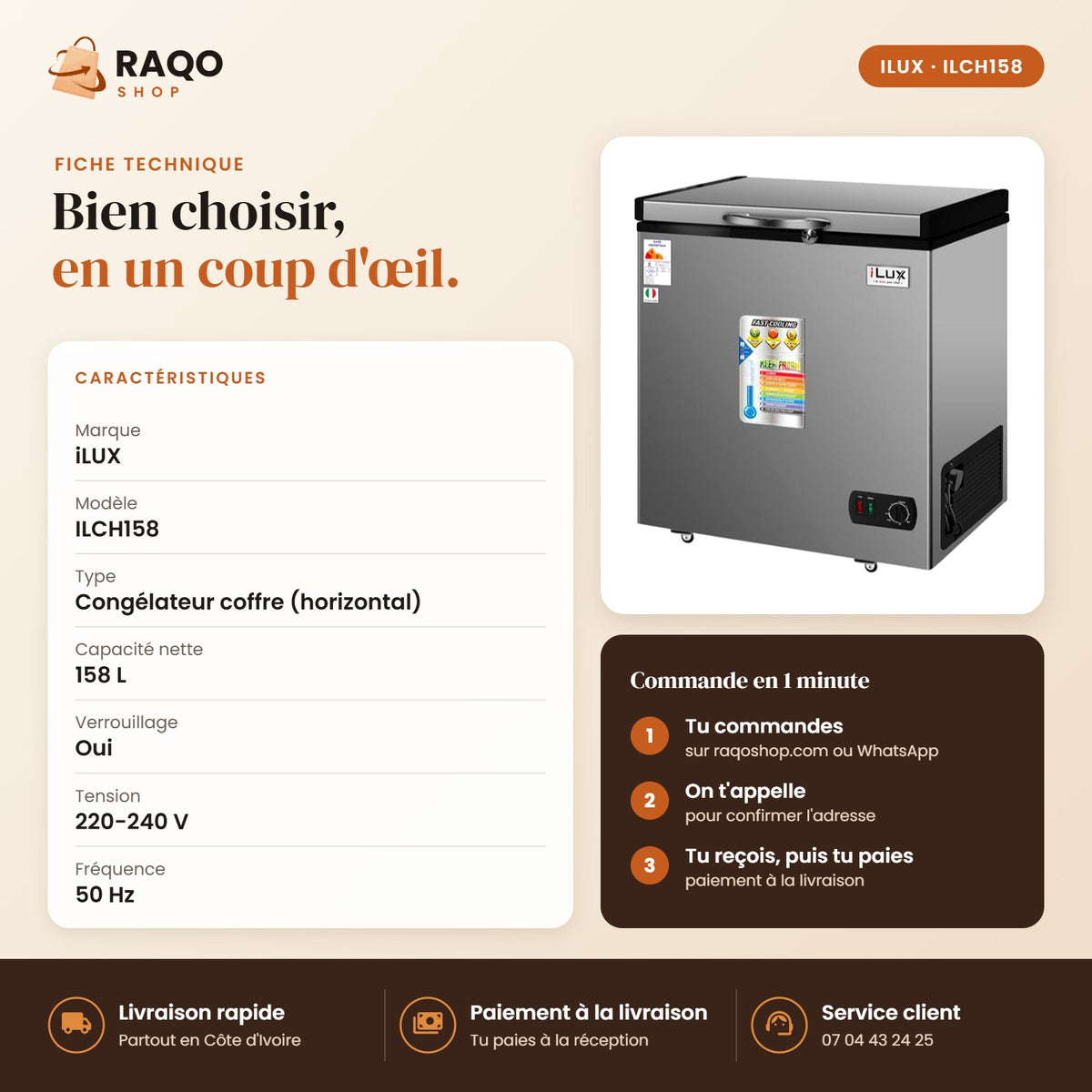 Congélateur Horizontal iLUX – 158 L - RAQO (fiche technique)