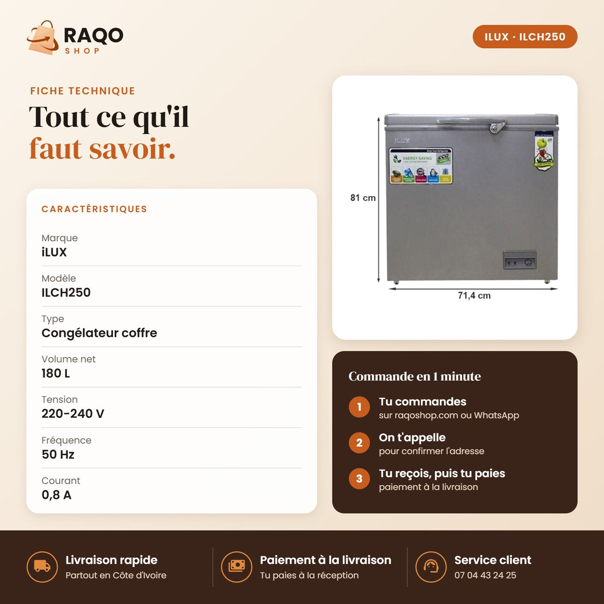 Congélateur Horizontal iLUX – 180 L - RAQO (fiche technique)