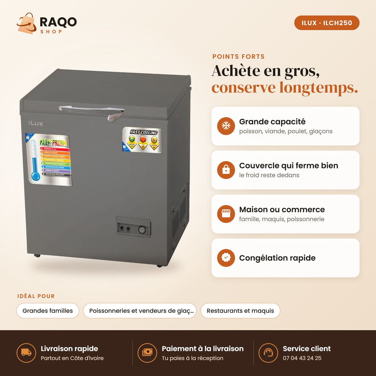 Congélateur Horizontal iLUX – 180 L - RAQO (points forts)