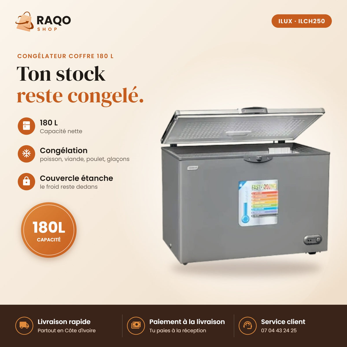 Congélateur Horizontal iLUX – 180 L - RAQO