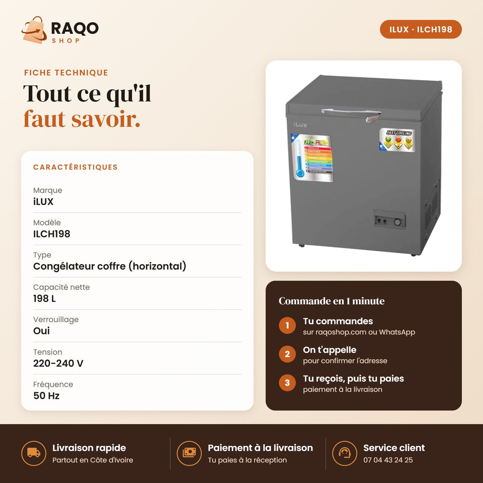 Congélateur Horizontal iLUX – 198 L - RAQO (fiche technique)