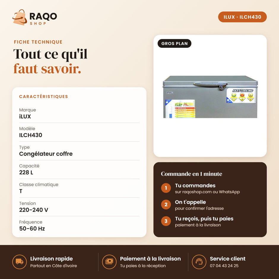 Congélateur Horizontal iLUX – 228 L - RAQO (fiche technique)