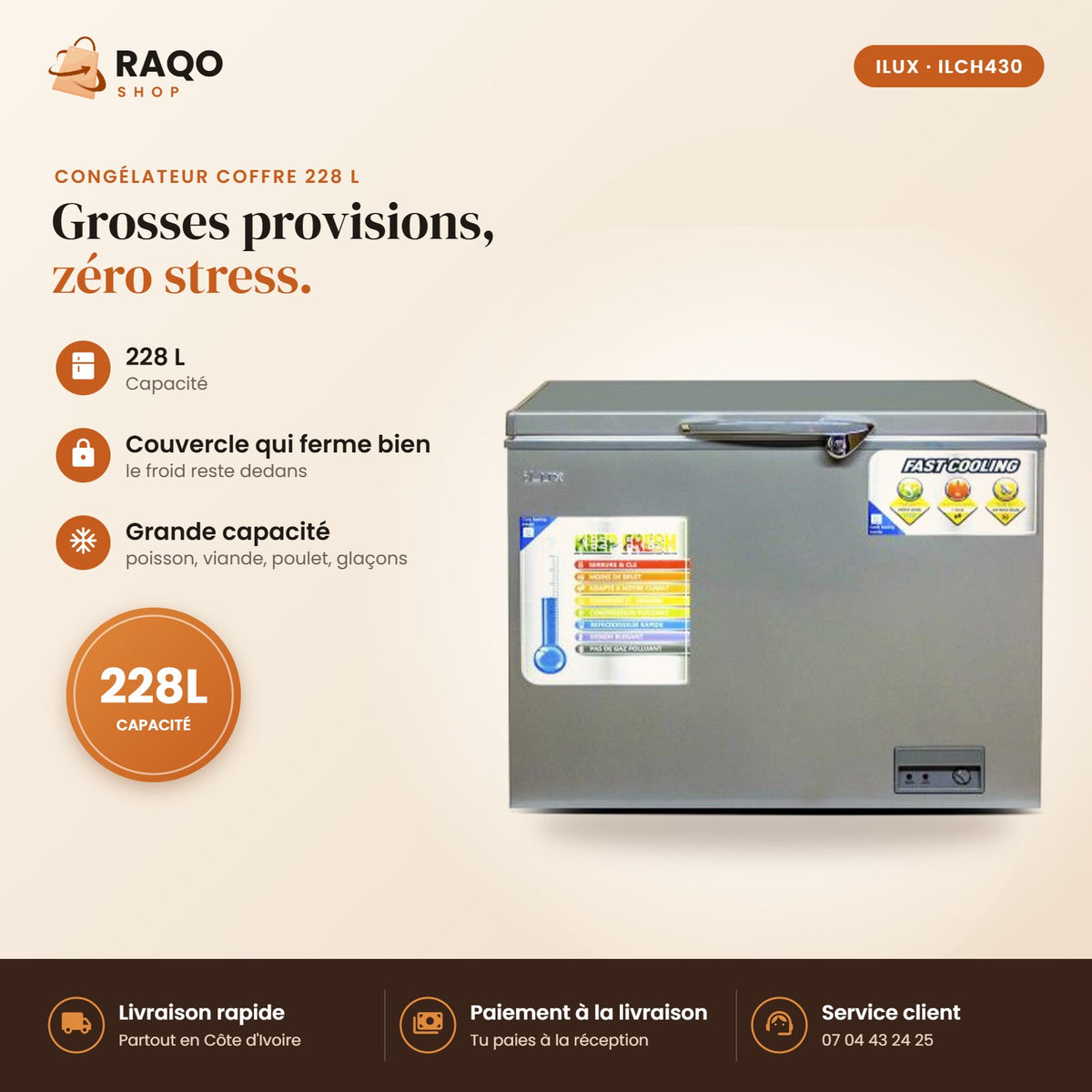 Congélateur Horizontal iLUX – 228 L - RAQO