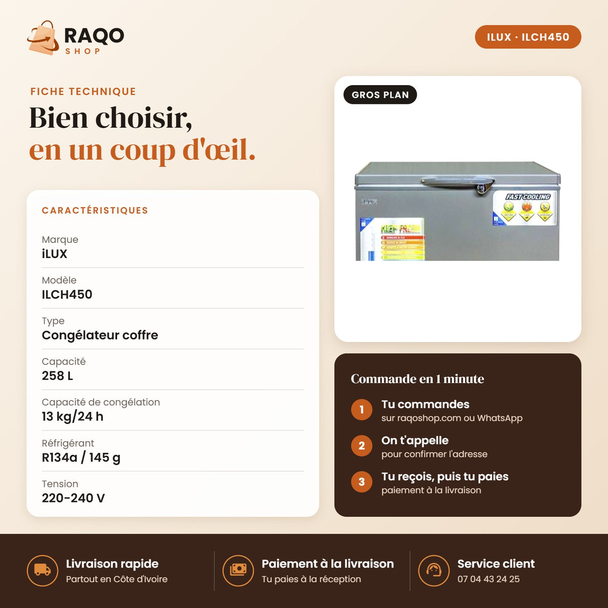 Congélateur Horizontal iLUX – 258 L - RAQO (fiche technique)