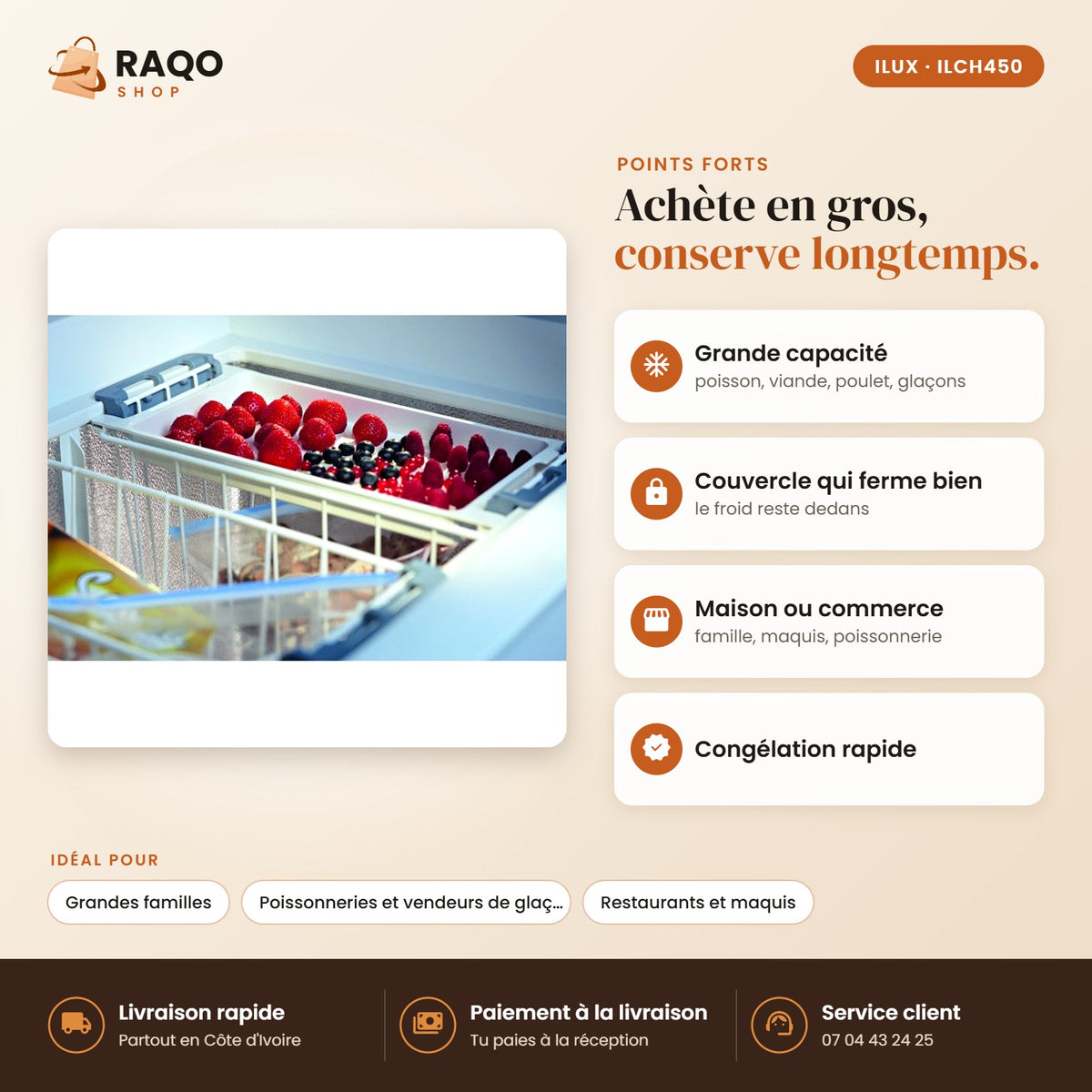 Congélateur Horizontal iLUX – 258 L - RAQO (points forts)