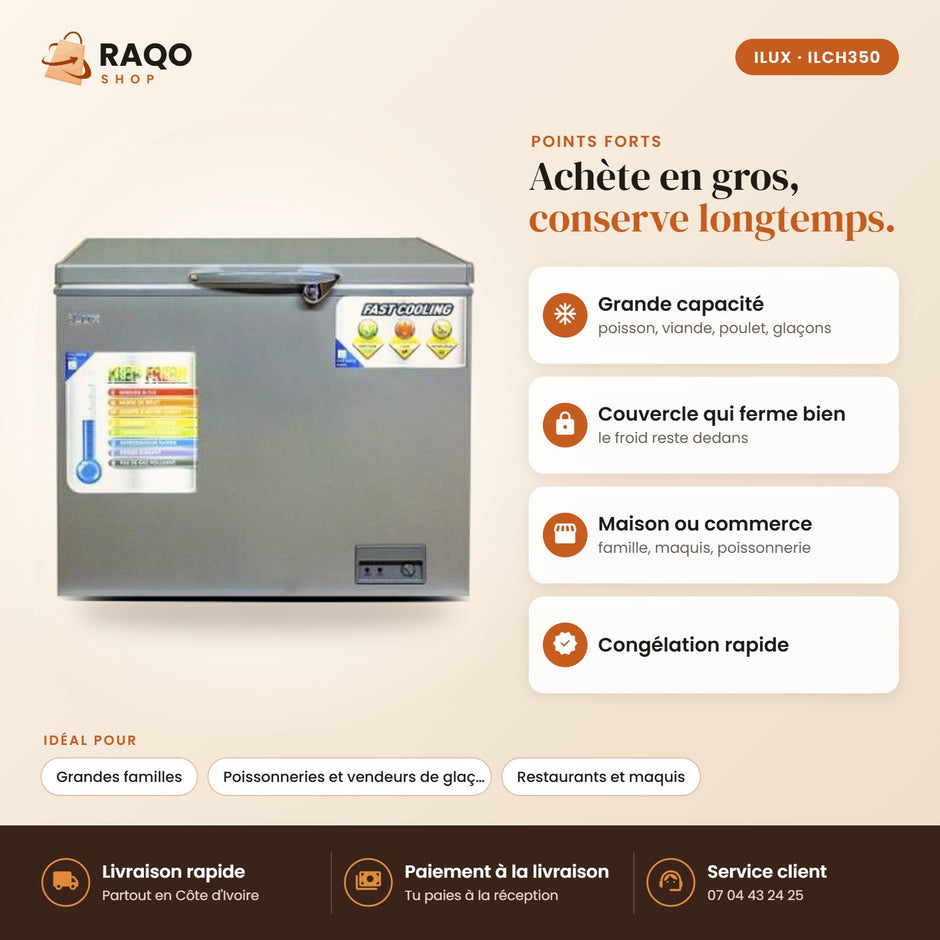 Congélateur Horizontal iLUX – 350 L - RAQO (points forts)
