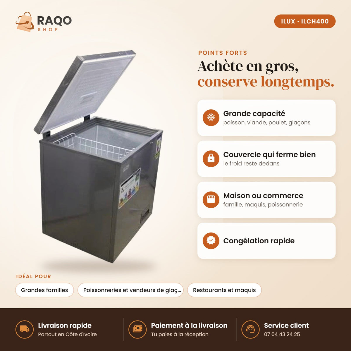 Congélateur Horizontal iLUX – 400 L - RAQO (points forts)