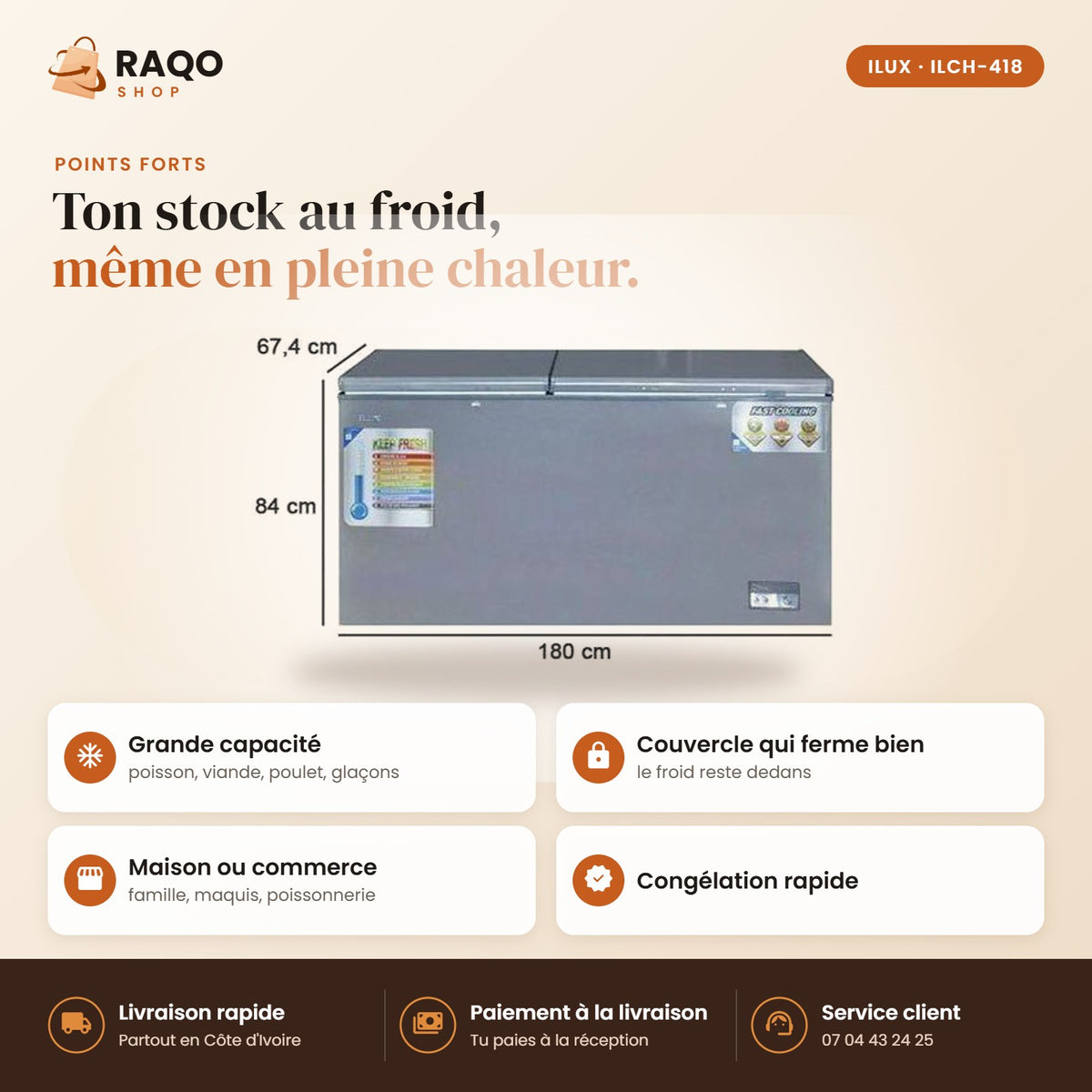 Congélateur Horizontal iLUX – 418 L - RAQO (points forts)