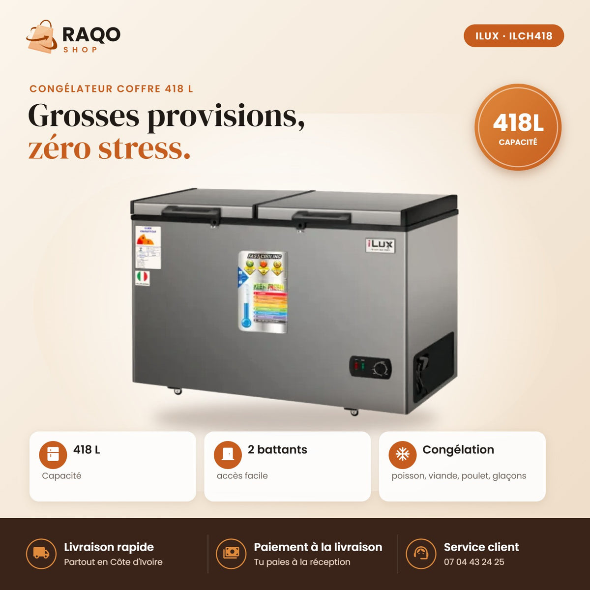 Congélateur Horizontal iLUX – 418 L - RAQO
