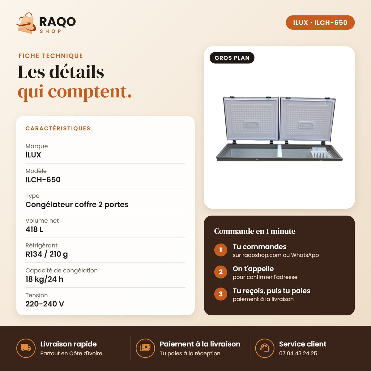 Congélateur Horizontal iLUX – 418 L - RAQO (fiche technique)