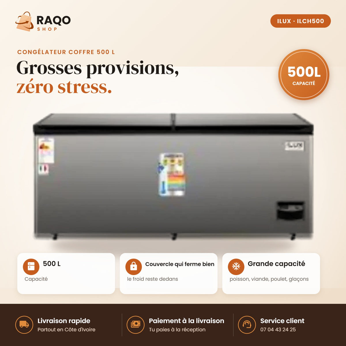 Congélateur Horizontal iLUX – 500 L - RAQO