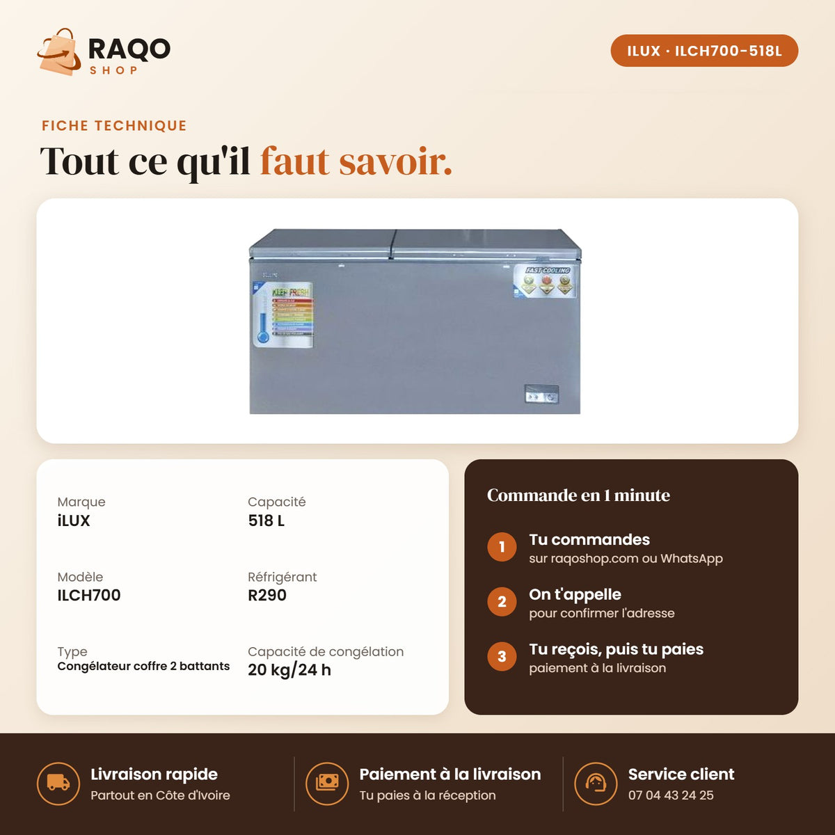 Congélateur Horizontal iLUX – 518 L - RAQO (fiche technique)