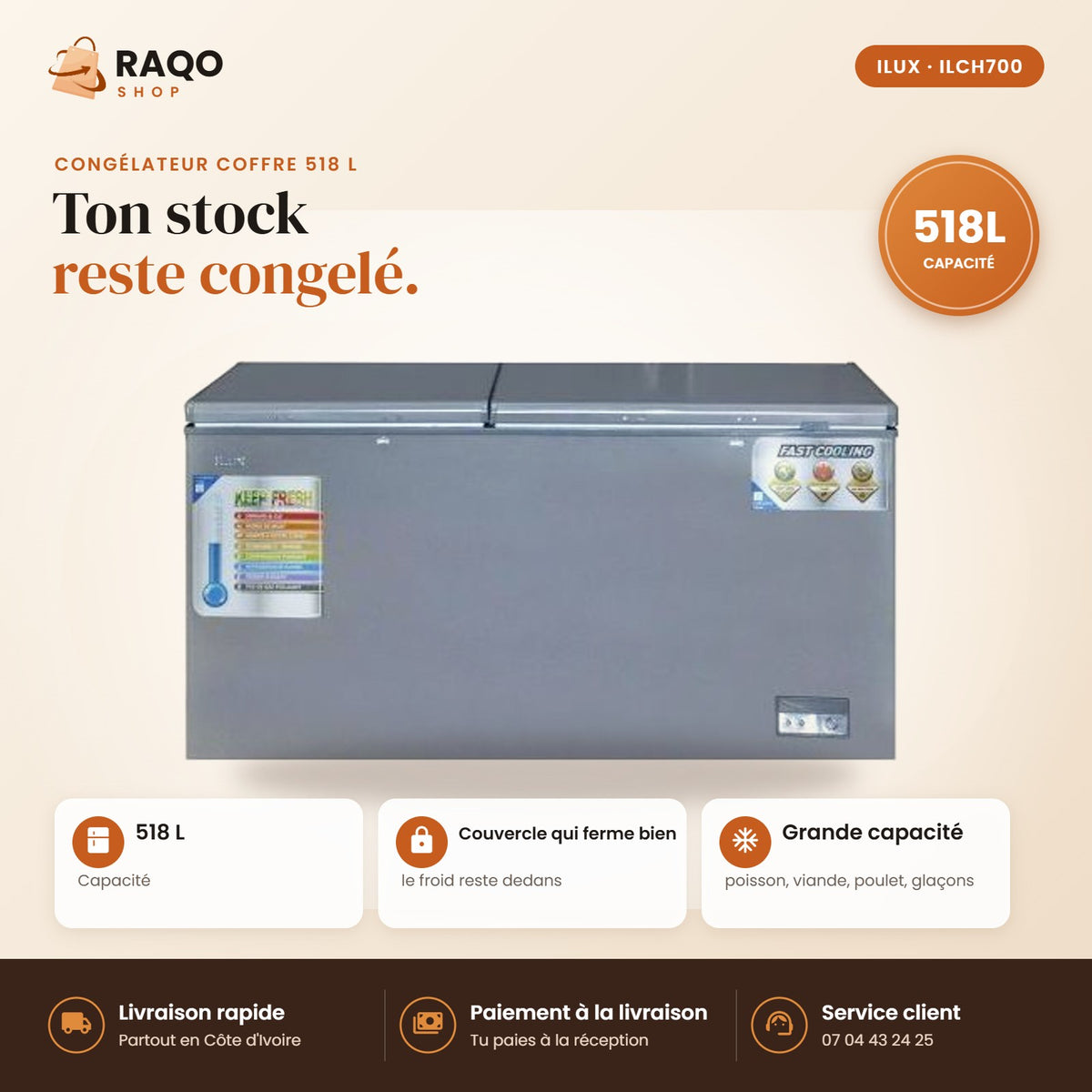 Congélateur Horizontal iLUX – 518 L - RAQO