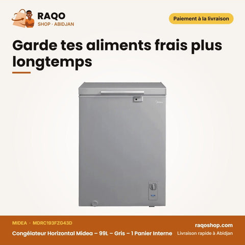 Congélateur Horizontal Midea – 99L – Gris – 1 Panier Interne | MDRC193FZG43D - RAQO