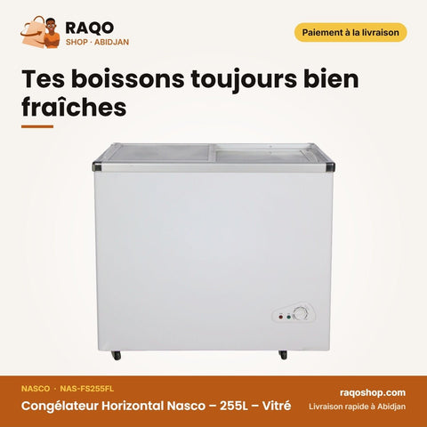 Congélateur Horizontal Nasco – 255L – Vitré – 2 Portes Couliss. | NAS-FS255FL - RAQO