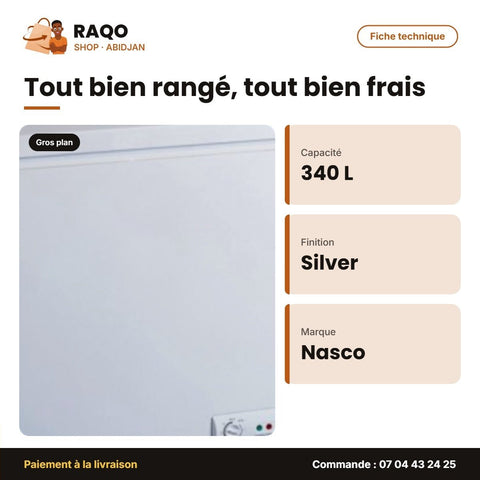 Congélateur Horizontal Nasco 340L – Silver – 1 Porte – 1 Panier à L'interieur | KNAS-500 - RAQO