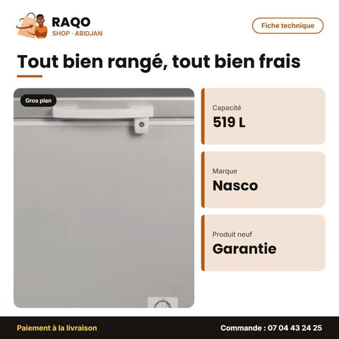 Congélateur Horizontal Nasco – 519L – 2 Porte – 2 Panier Interne | NAS-700WA-DS - RAQO