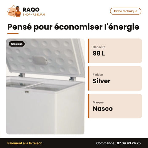 Congélateur Horizontal NASCO 98 L Silver – HNAS-150 - RAQO
