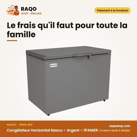 Congélateur Horizontal Nasco – Argent – 1PANIER – Porte Vitré à L'interieur | SNAS-450 - RAQO