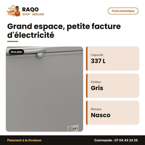 Congélateur Horizontal Nasco – Gris Fonce – 337L – Porte Vitrée Int. | SNAS-500 - RAQO
