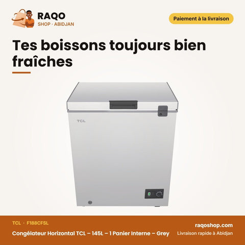Congélateur Horizontal TCL – 145L – 1 Panier Interne – Grey | F188CFSL - RAQO