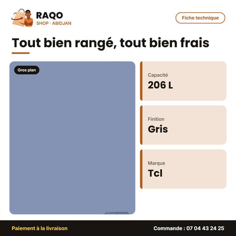 Congélateur Horizontal TCL – 206 L – Gris – 1 Panier Interne | F208CF - RAQO
