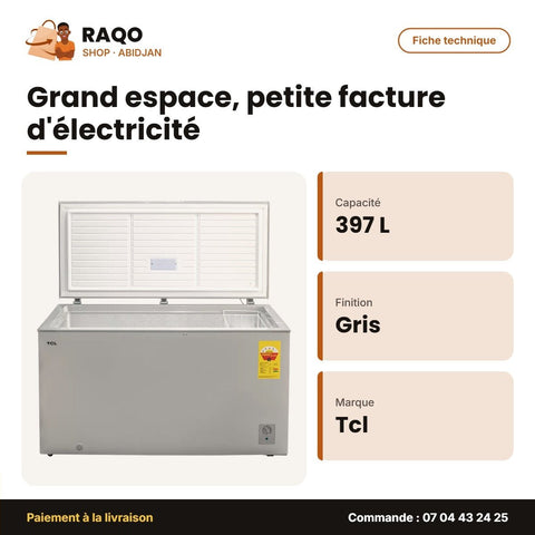 Congélateur Horizontal TCL – 397 L – Gris – 1 Panier Interne | F400CF - RAQO