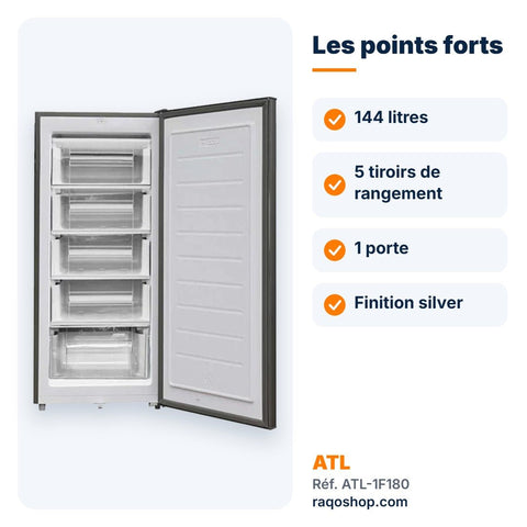 Congélateur vertical ATL 144L – 5 tiroirs – ATL-1F180 - RAQO