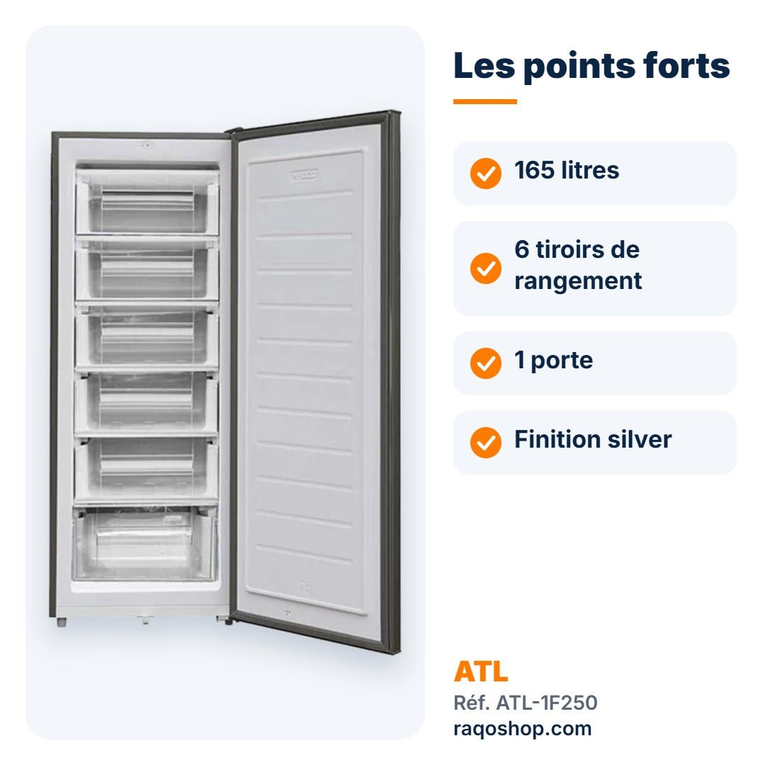 Congélateur vertical ATL 165L – 6 tiroirs – ATL-1F250 - RAQO