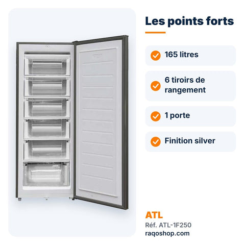 Congélateur vertical ATL 165L – 6 tiroirs – ATL-1F250 - RAQO