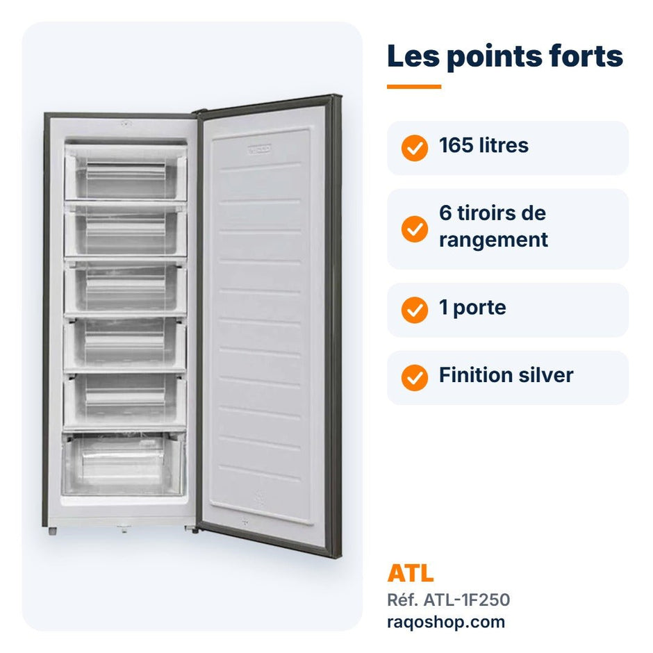 Congélateur vertical ATL 165L – 6 tiroirs – ATL-1F250 - RAQO