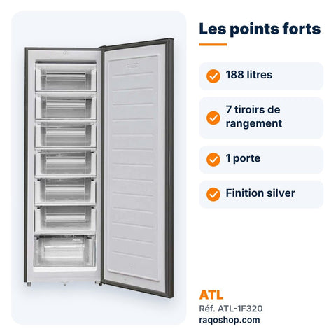 Congélateur vertical ATL 188L – 7 tiroirs – ATL-1F320 - RAQO