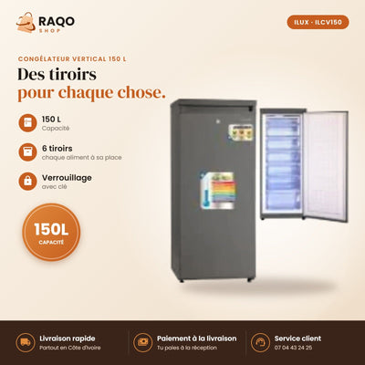 Congélateur Vertical iLUX – 150 L – 6 Tiroirs | ILCV150